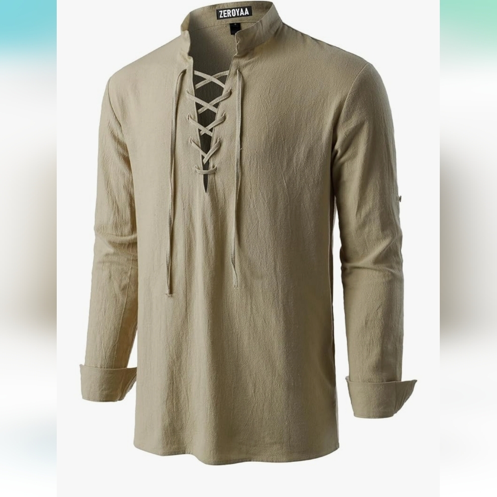 Men's Casual Tan Lace Down Shirt